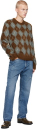 AMI Paris Blue & Brown Alpaca Mohair Brushed Argyle Sweater