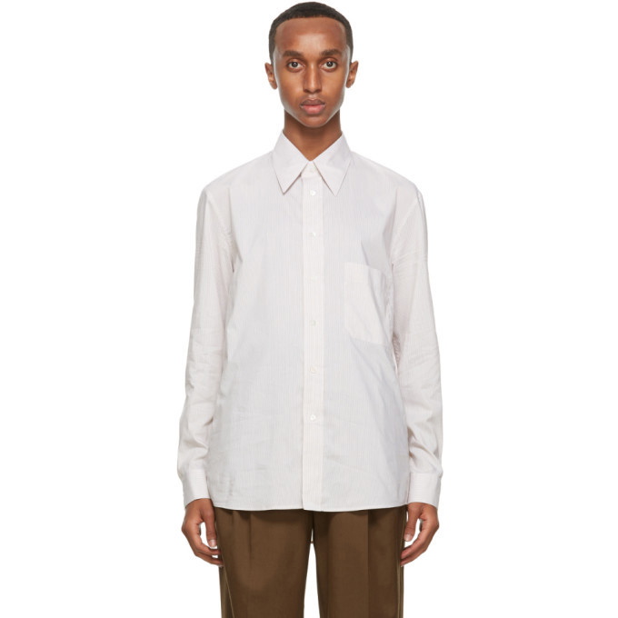 Photo: Lemaire Beige and White Silk Striped Regular Shirt