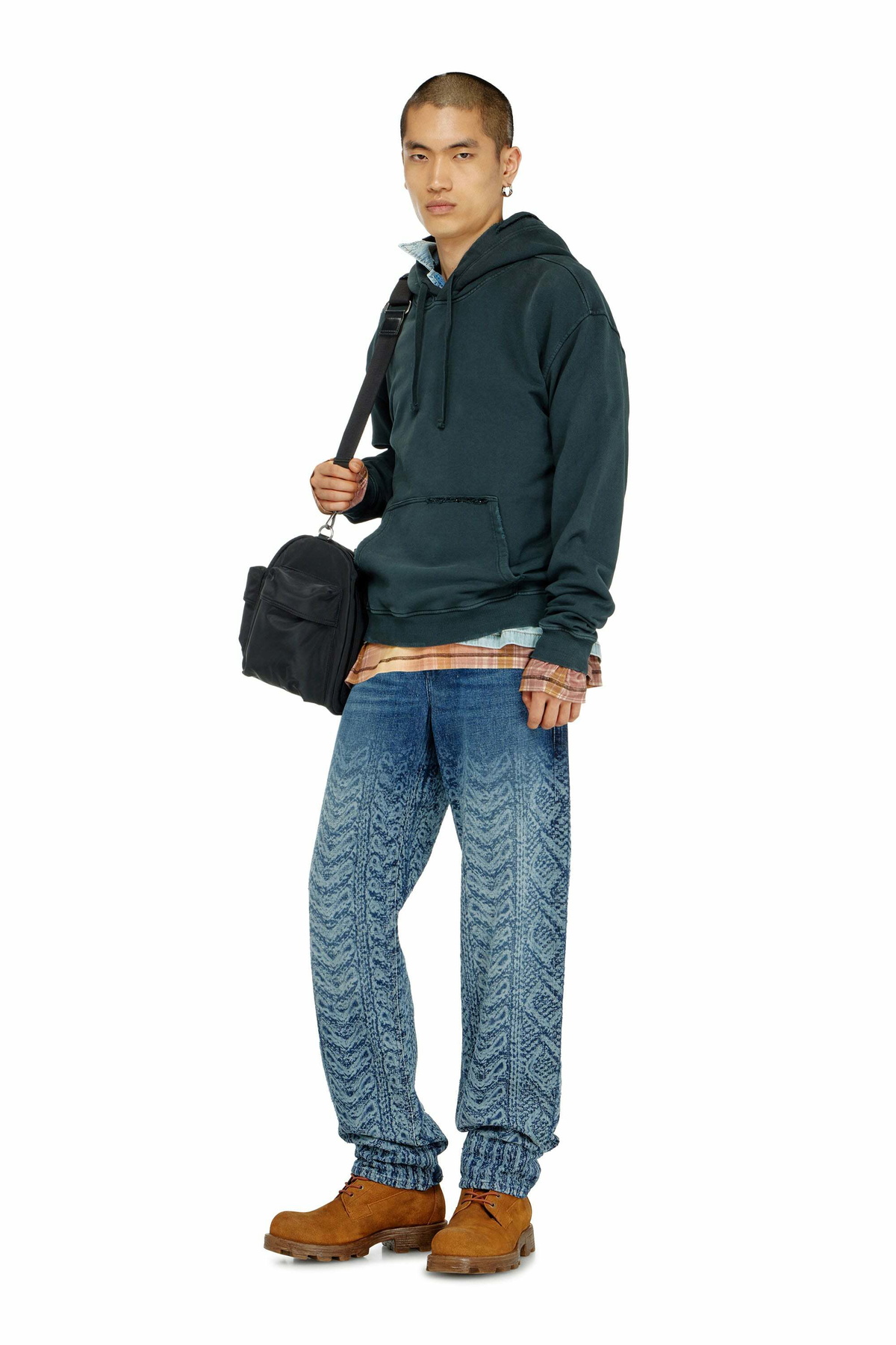 Diesel Hoodie with rips and crystal details - Sweaters Mens in Green