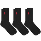 Polo Ralph Lauren Men's Pony Player Cotton Crew Sock - 3 Pack in Black