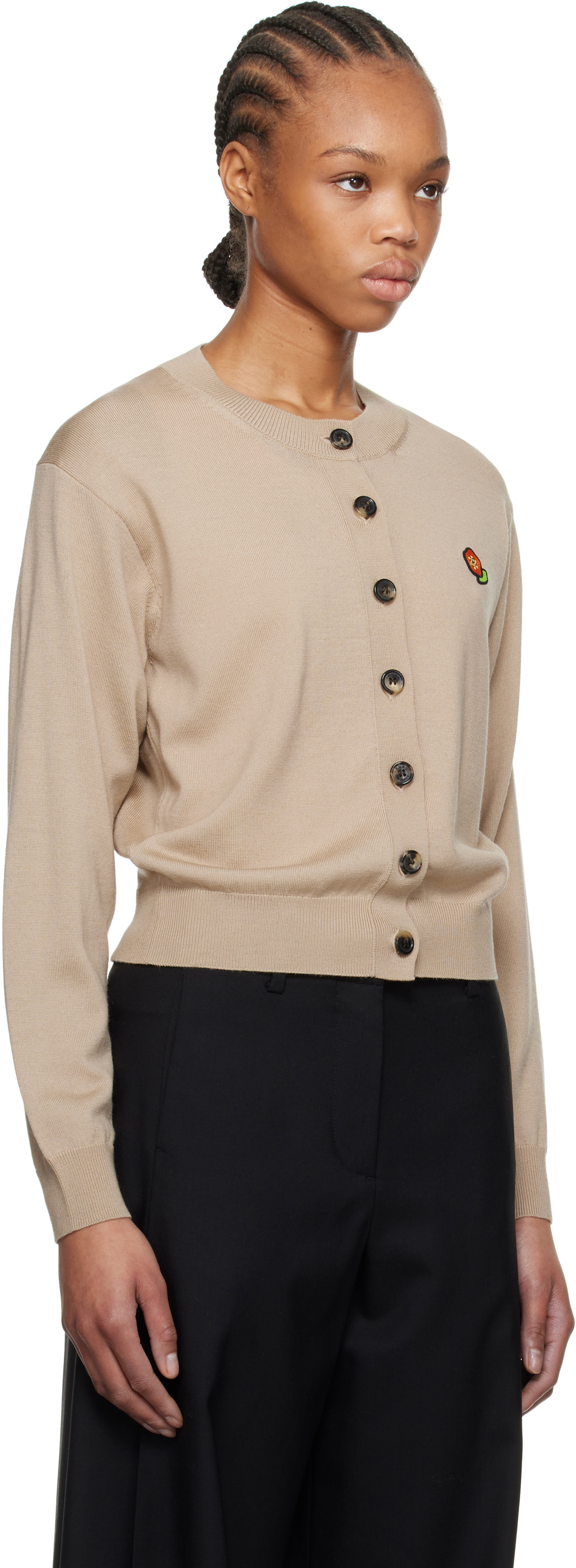 Kenzo Beige Kenzo Paris 'KENZO Pop' Embroidered Crewneck Cardigan