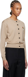 Kenzo Beige Kenzo Paris 'KENZO Pop' Embroidered Crewneck Cardigan