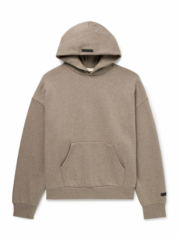 Photo: FEAR OF GOD ESSENTIALS - Logo-Appliquéd Cotton-Blend Jersey Hoodie - Brown