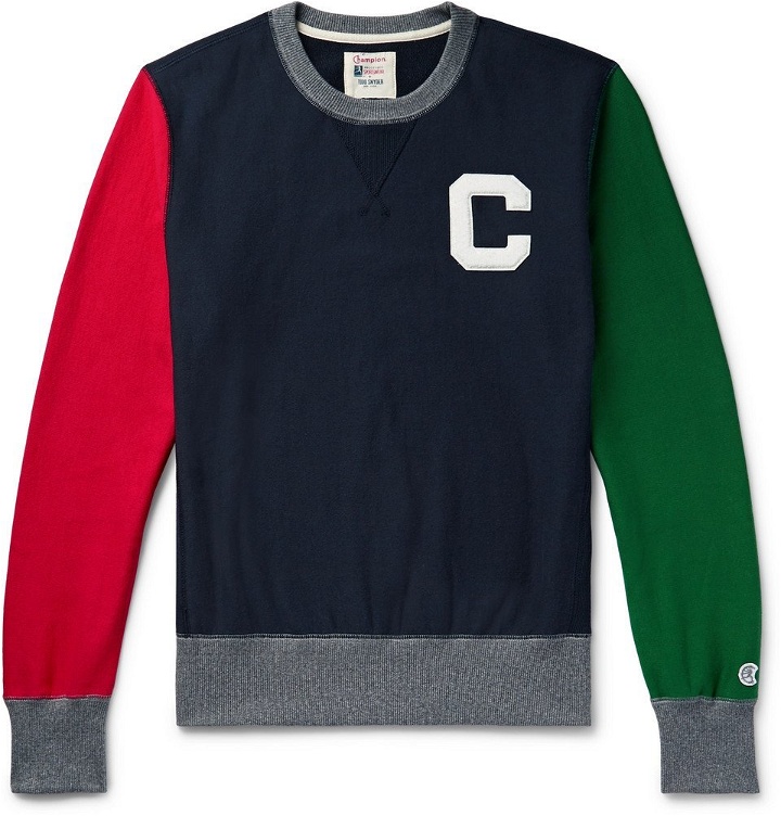 Photo: Todd Snyder Champion - Logo-Appliquéd Colour-Block Loopback Cotton-Jersey Sweatshirt - Navy