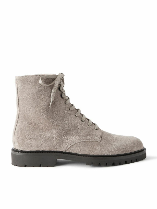 Photo: Brunello Cucinelli - Pedula Waxed-Suede Lace-Up Boots - Gray