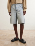 LOEWE - Wide-Leg Anagram-Embroidered Denim Shorts - Blue
