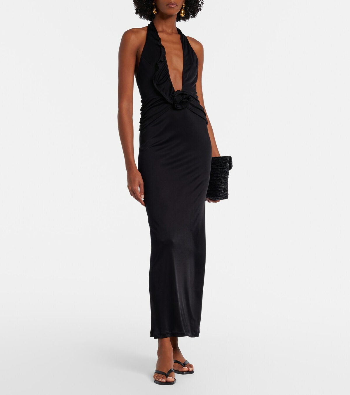 Adriana Degreas Floral-appliqué halterneck maxi dress