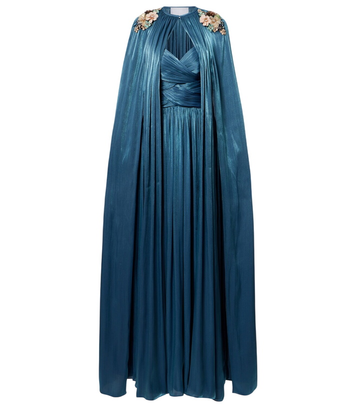 Photo: Costarellos Embellished pleated caped bustier gown