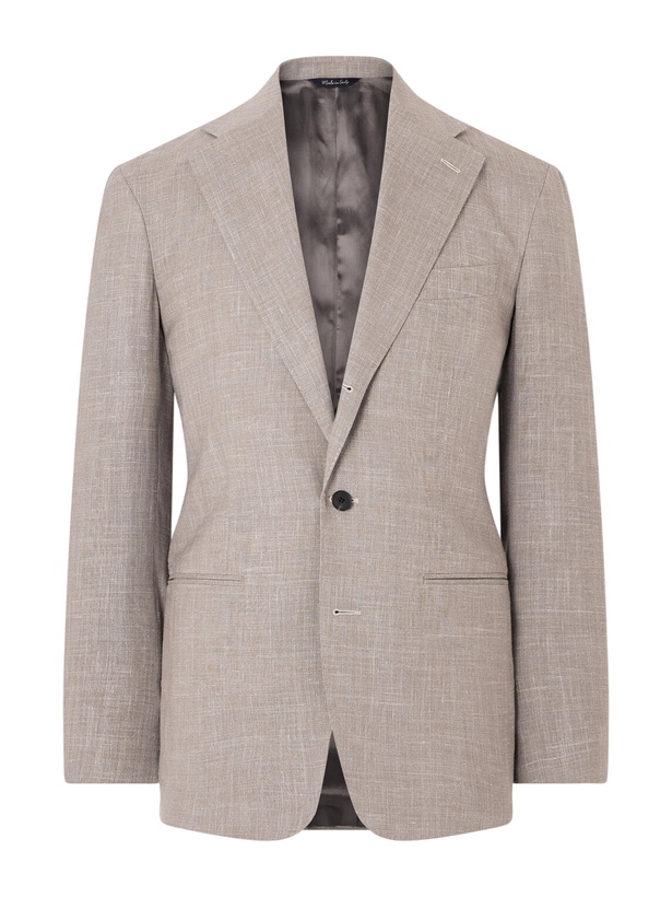 Photo: Saman Amel - Slim-Fit Basketweave Wool, Silk and Linen-Blend Blazer - Gray