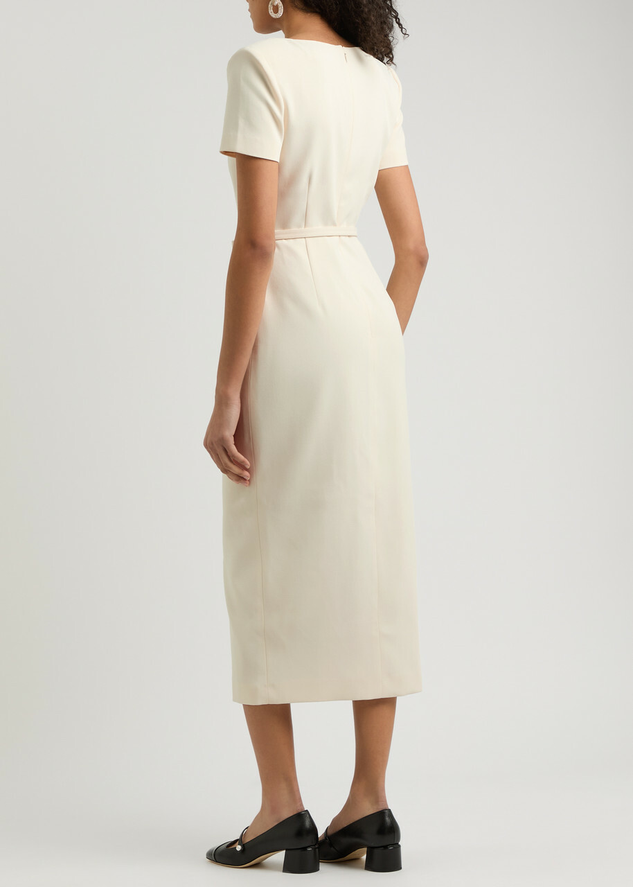 Self-portrait Belted Button-embellished Midi Dress Cream