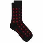 Alexander McQueen Men's Skull Repeat Print Sport Sock in Black/Red