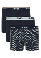 Boss Power Stretch-cotton Boxer Trunks set of Three Blue
