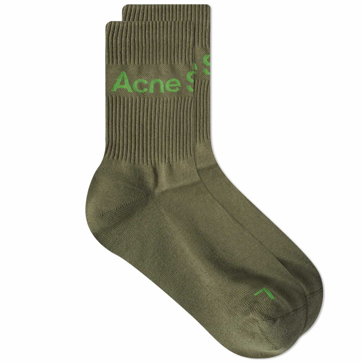 Photo: Acne Studios Men's Short Rib Logo Sock in Khaki/Green