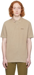 BOSS Beige Flocked Polo