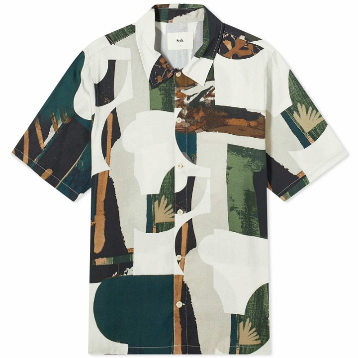 Photo: Folk Men's Gabe Vacation Shirt in Cutout Print Olive Multi