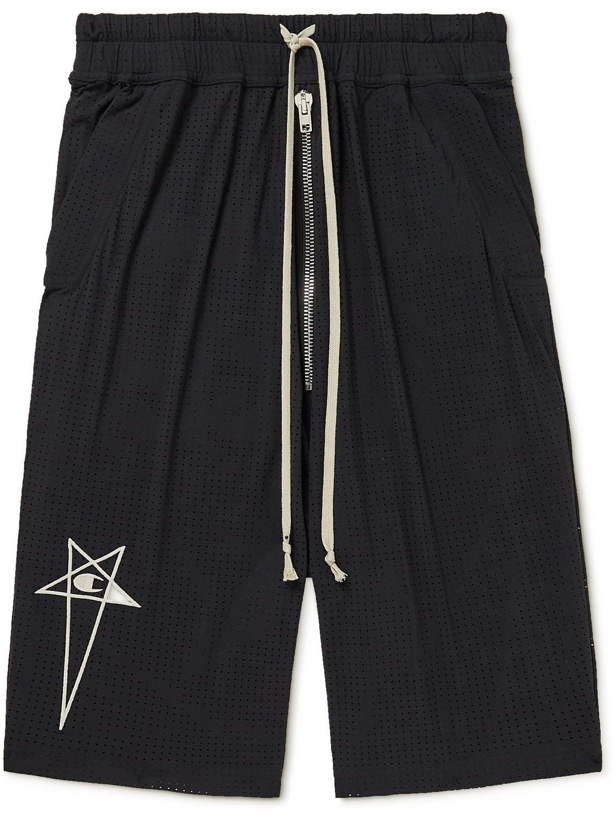Photo: Rick Owens - Champion Logo-Embroidered Recycled Stretch-Mesh Drawstring Shorts - Black