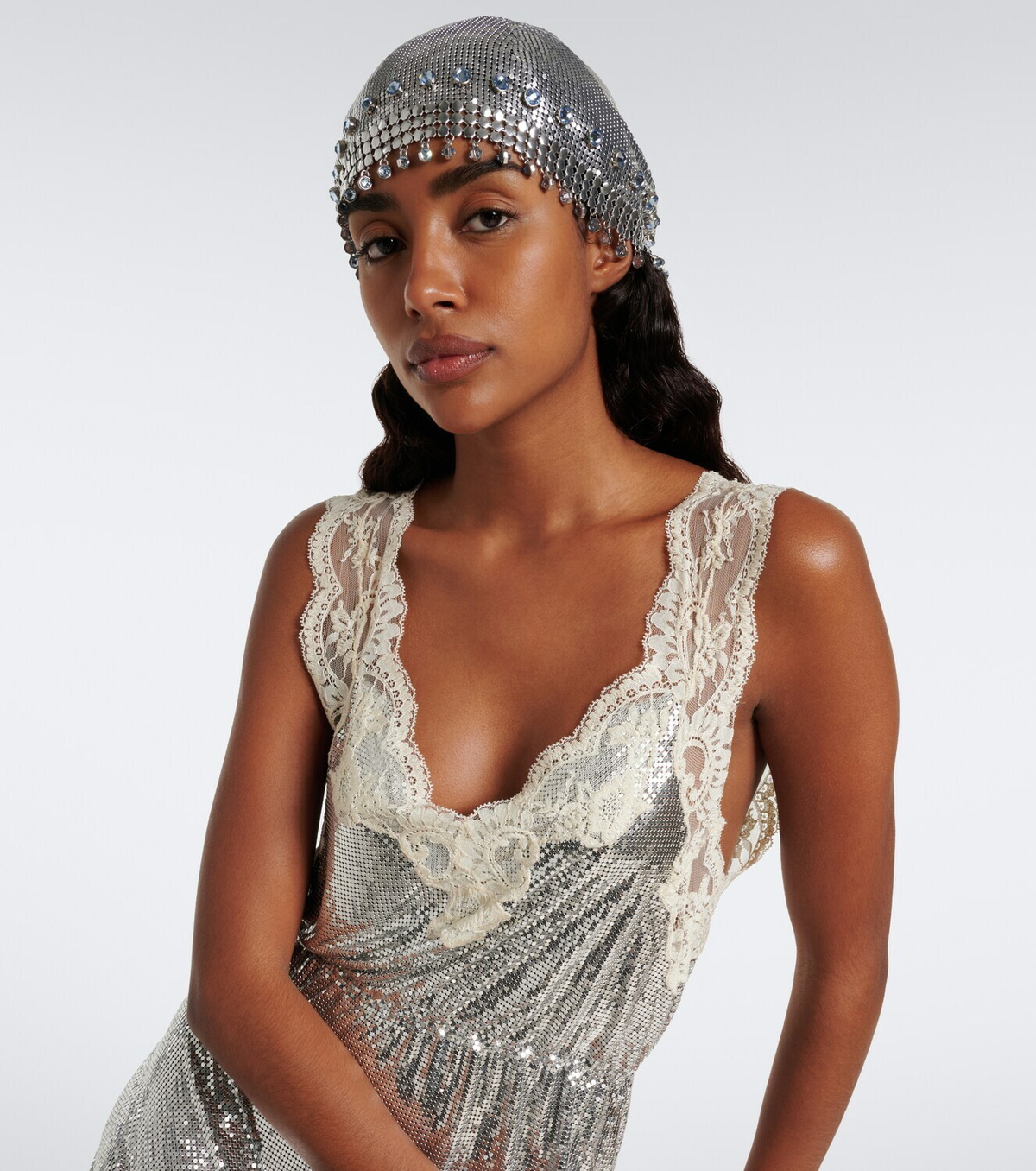Rabanne Crystal-embellished chainmail beanie