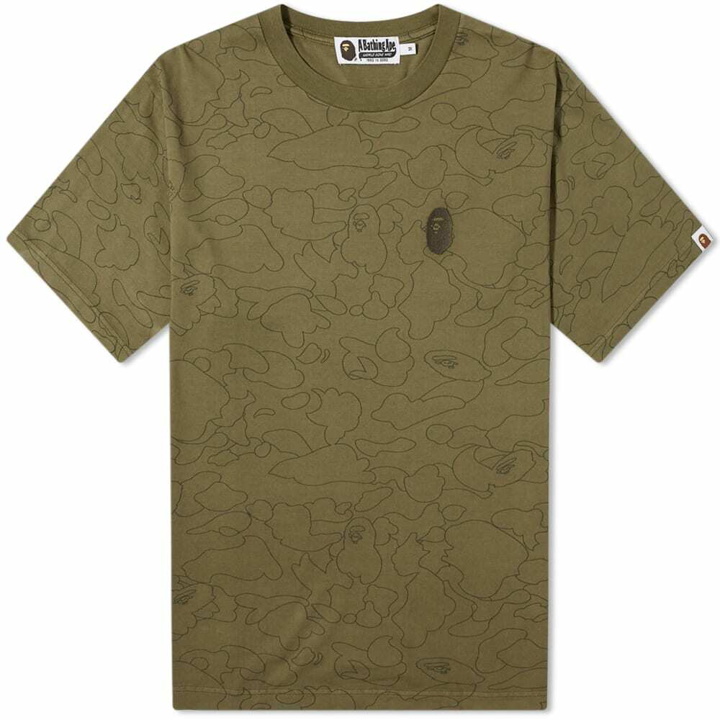 Photo: A Bathing Ape Men's Line 1st Camo Washed Relaxed Fit T-Shirt in Olive Drab