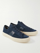 TOM FORD - Cambridge Leather-Trimmed Suede Sneakers - Blue