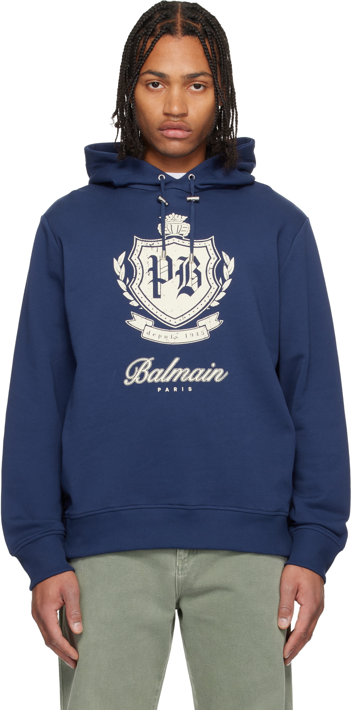 Balmain Blue College Emblem Hoodie