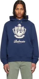 Balmain Blue College Emblem Hoodie