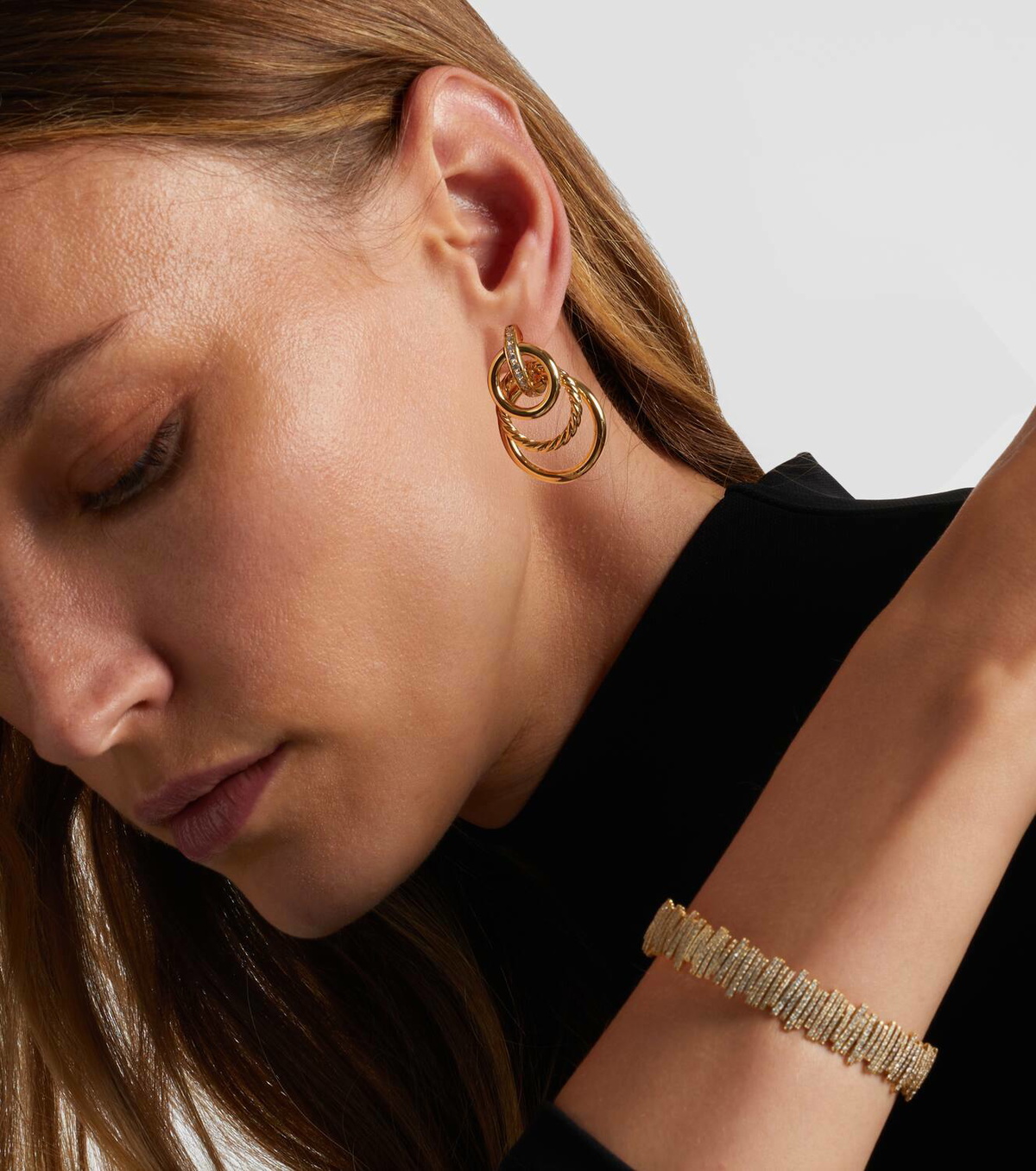David Yurman DY Mercer® Triple 18kt gold earrings with diamonds