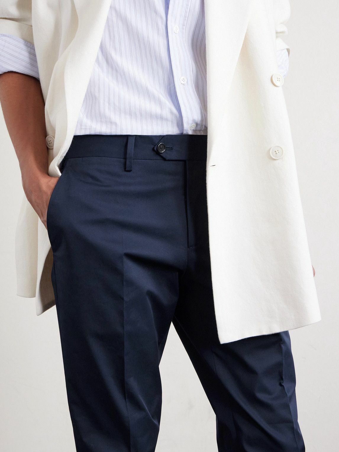 Lardini - Tapered Cotton-Blend Twill Trousers - Blue
