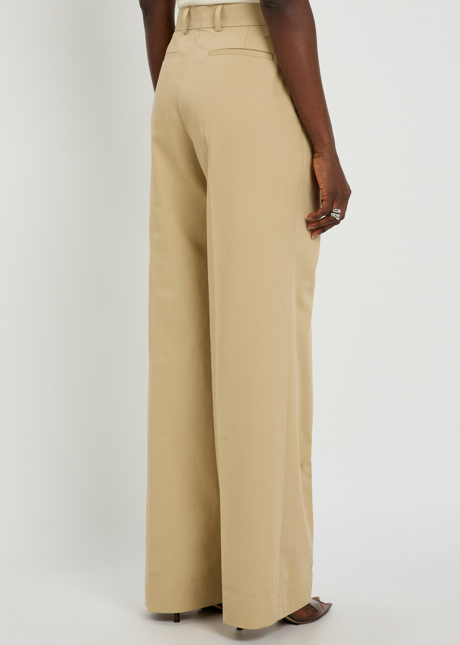 Tory Burch Belted Straight-leg Cotton-twill Trousers Khaki