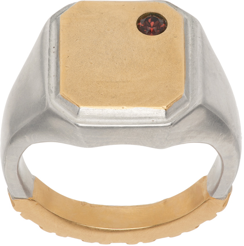 Maison Ringer Maison Margiela Silver & Gold Textured Ring Maison Margiela