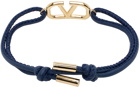 Valentino Garavani Navy VLogo Leather Bracelet