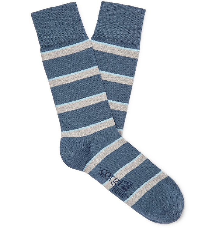 Photo: Kingsman - Corgi Striped Cotton-Blend Socks - Blue