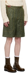 Andersson Bell Khaki Wave Faux-Leather Shorts