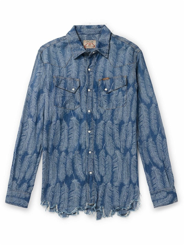 Photo: KAPITAL - Magpie Distressed Denim-Jacquard Western Shirt - Blue