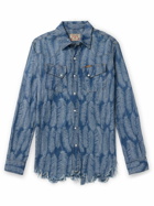 KAPITAL - Magpie Distressed Denim-Jacquard Western Shirt - Blue