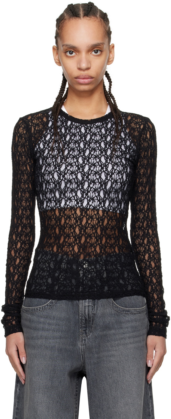 FRAME Black Crewneck Long Sleeve T-Shirt