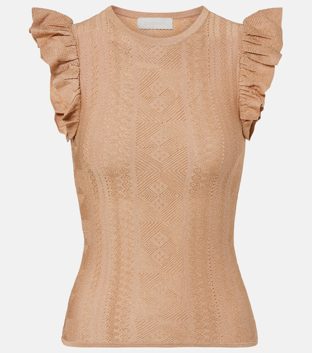 Zimmermann Aster ruffled pointelle lamé top