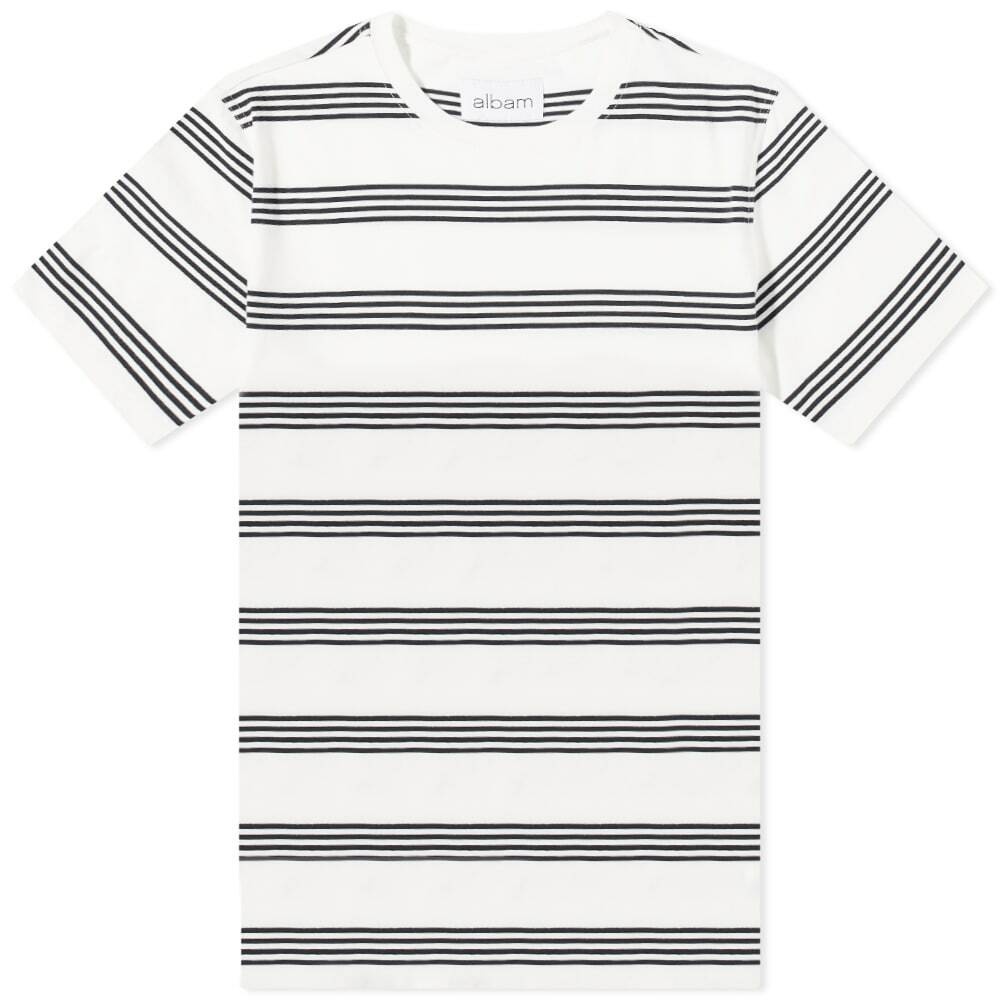 Photo: Albam Men's Fine Stripe T-Shirt in Off-White/Navy