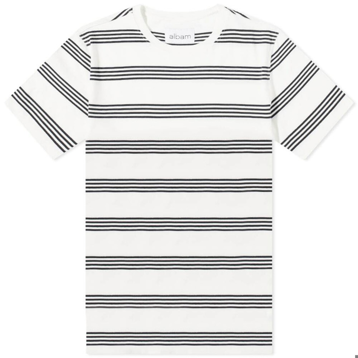 Photo: Albam Men's Fine Stripe T-Shirt in Off-White/Navy