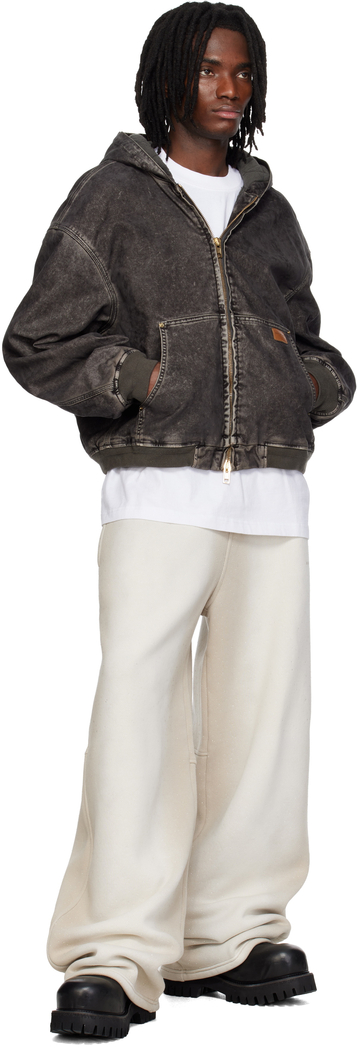Alexander Wang Beige Allover Hotfix Mid-Rise Sweatpants