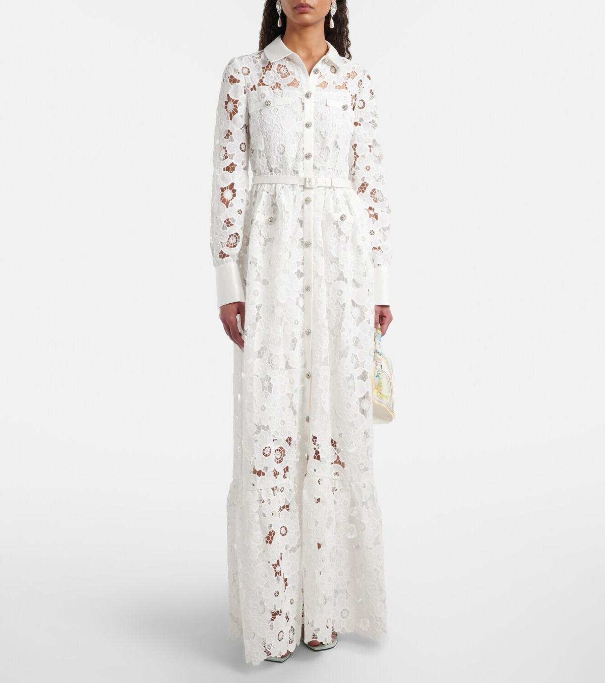 Self-Portrait Belted guipure lace shirt dress