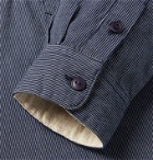The Workers Club - Pinstriped Cotton Half-Placket Shirt - Blue
