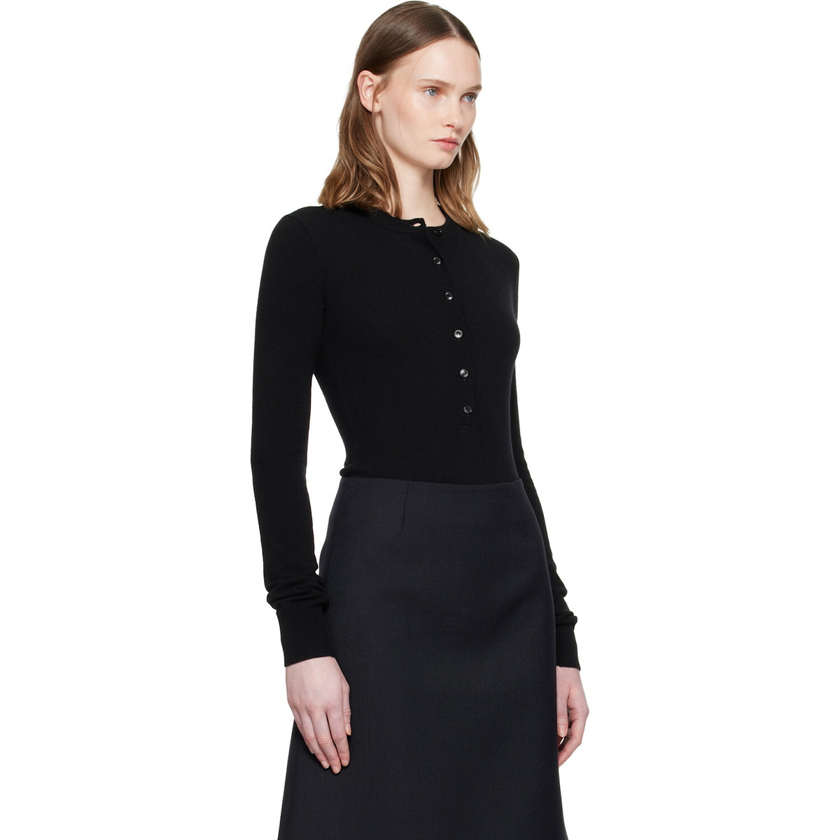 Stella McCartney Black Crewneck Ribbed Long-Sleeve Bodysuit