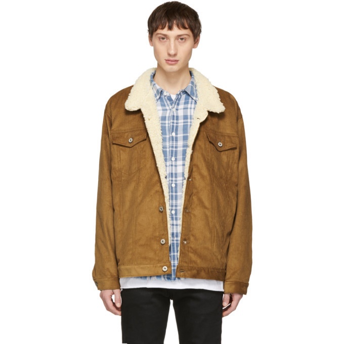 Photo: Naked and Famous Denim Brown Oversized Corduroy Sherpa Jacket