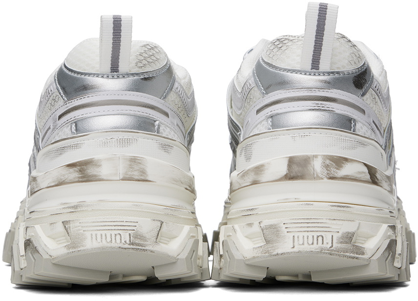 Juun.J White & Silver Paneled Sneakers