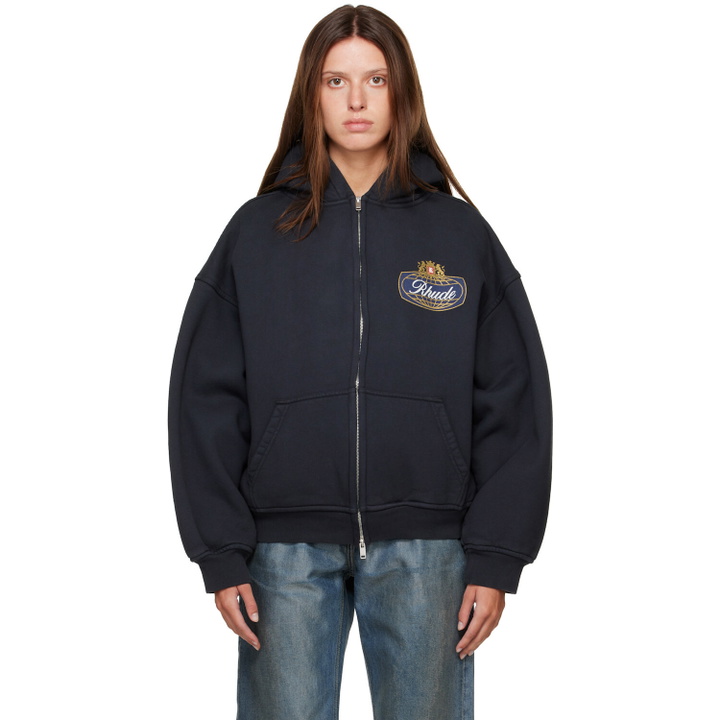 Photo: Rhude Black 'Rhude Safari Crest' Zip-Up Hoodie