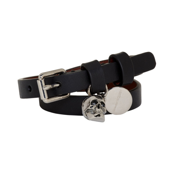 Photo: Alexander McQueen Black and Silver Double Wrap Skull Bracelet