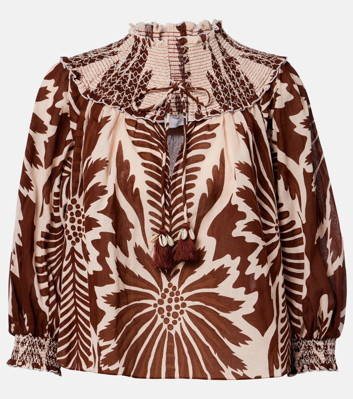 Poupette St Barth Ysee printed smocked cotton blouse