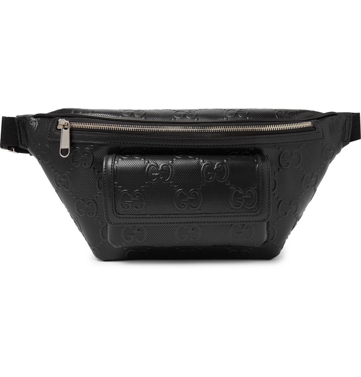 GUCCI - Logo-Embossed Perforated Leather Belt Bag - Black Gucci