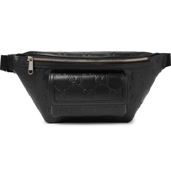 Photo: GUCCI - Logo-Embossed Perforated Leather Belt Bag - Black