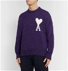 AMI - Oversized Logo-Intarsia Cotton and Merino Wool-Blend Sweater - Purple